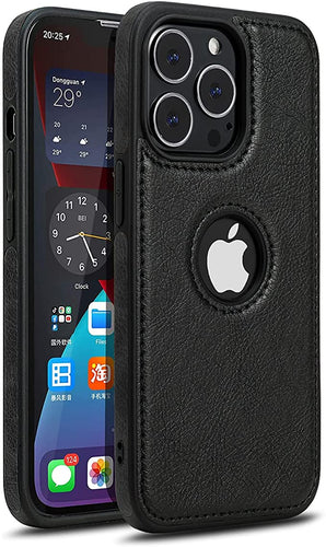 Apple iPhone 14 Pro Luxury Leather Case Protective Back Cover (Black)
