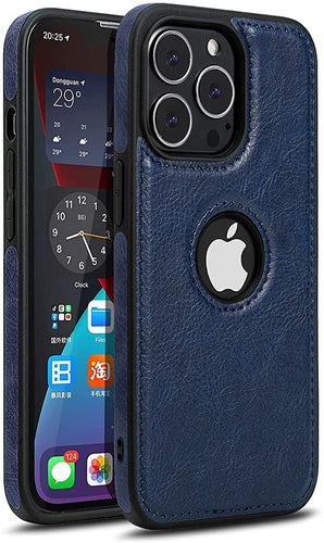 Apple iPhone 13 Pro Max Luxury Leather Case Protective Back Cover (Blue)