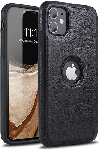iPhone 11 Luxury Leather Case Protective Back Cover (Black)