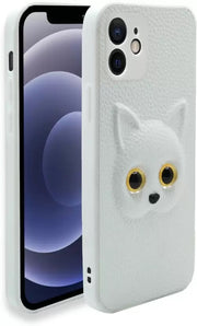 iPhone 11 Pro Max Cute Cat 3D Cartoon Multicolor Eyes PU Case Back Cover (White)