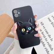 iPhone 11 Pro Max Cute Cat 3D Cartoon Multicolor Eyes Leather PU Case Back Cover (Black)