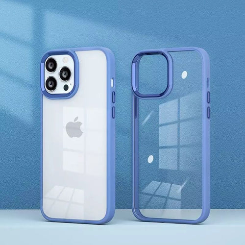 Apple iPhone 12 New Luxury Transparent Back Skin Feel Frosted Bumper Anti-Drop Metal Lens Protective Back Cover (Siyara Blue)