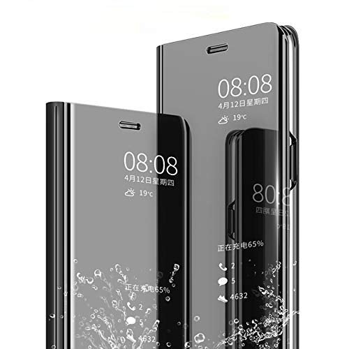 A30 Mirror Clear View Flip Phone Back Case for Samsung Galaxy A30 (Non-Sensor Black)