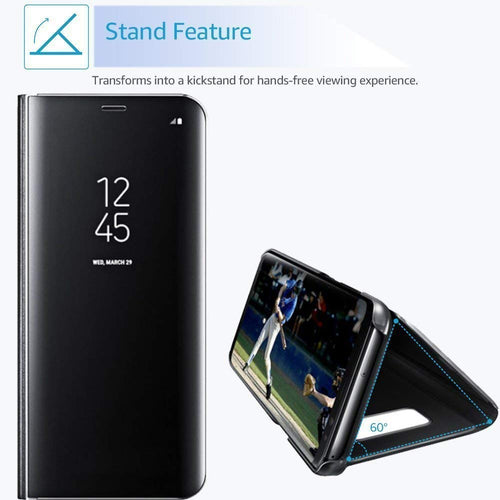S8 Plus Mirror Clear View Flip Phone Back Case for Samsung Galaxy S8 Plus (Non-Sensor Black)